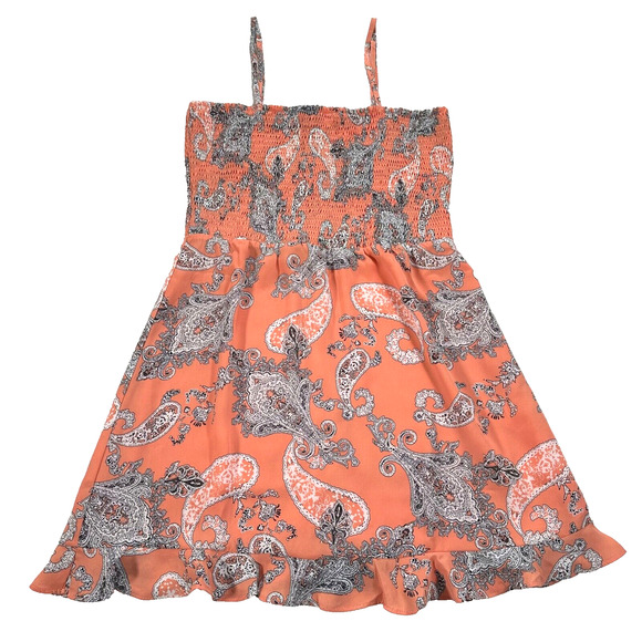 Buddy Love Dress Women's Large Orange Paisley Smocked Spaghetti Strap Ruffle Hem - Picture 1 of 11